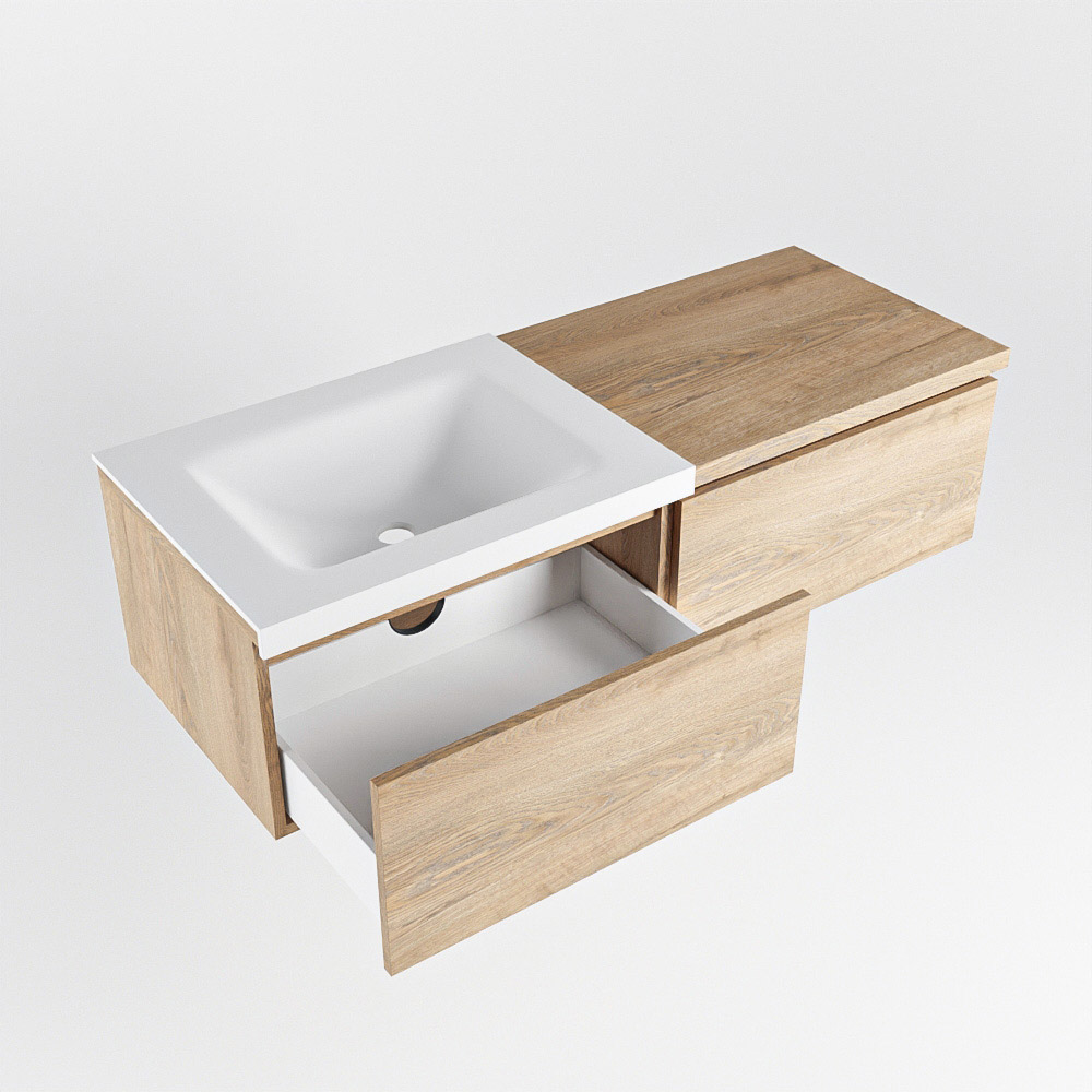 MONDIAZ BUKLA 120cm mueble de baño con módulo 60 Washed Oak 2 cajones. Lavabo CLOUD izquierda 1 orificio color Talc 4 MONDIAZ BUKLA 120cm mueble de baño con módulo 60 Washed Oak 2 cajones. Lavabo CLOUD izquierda 1 orificio color Talc - Imagen 4