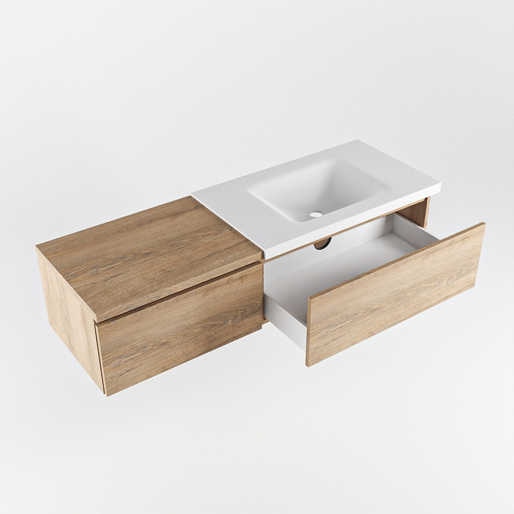 MONDIAZ BUKLA 140cm mueble de baño con módulo 60 Washed Oak 2 cajones. Lavabo CLOUD derecho 1 orificio color Talc 4 MONDIAZ BUKLA 140cm mueble de baño con módulo 60 Washed Oak 2 cajones. Lavabo CLOUD derecho 1 orificio color Talc - Imagen 4