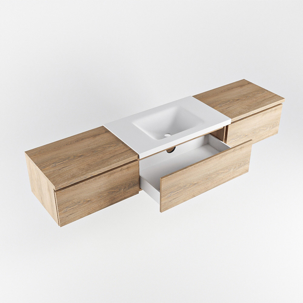 MONDIAZ BUKLA 200cm mueble de baño con módulo 60 Washed Oak 3 cajones. Lavabo CLOUD centro sin orificios color Talc 4 MONDIAZ BUKLA 200cm mueble de baño con módulo 60 Washed Oak 3 cajones. Lavabo CLOUD centro sin orificios color Talc - Imagen 4
