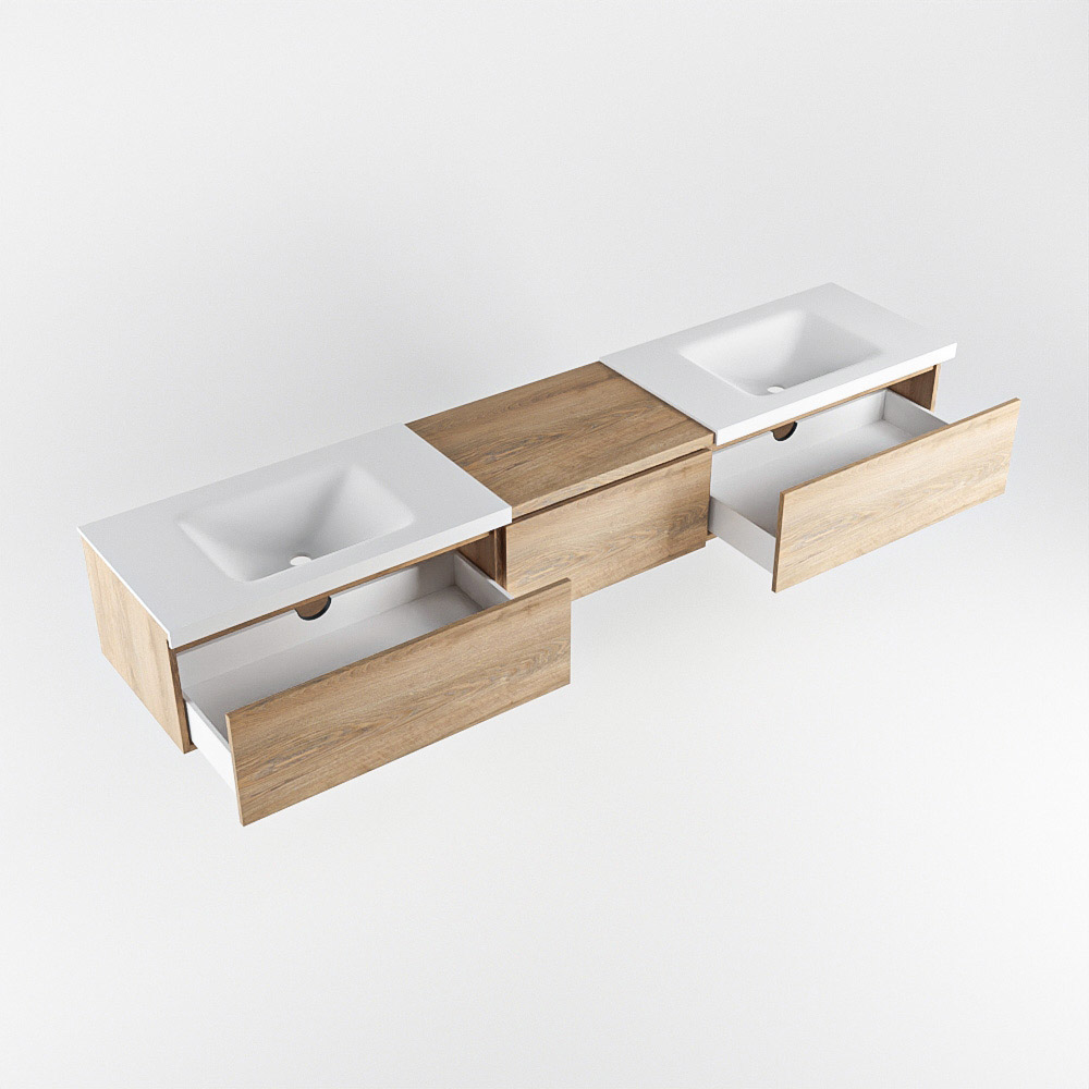 MONDIAZ BUKLA 220cm mueble de baño con módulo 60 Washed Oak 3 cajones. Lavabo CLOUD duble 2 orificios color Talc 4 MONDIAZ BUKLA 220cm mueble de baño con módulo 60 Washed Oak 3 cajones. Lavabo CLOUD duble 2 orificios color Talc - Imagen 4