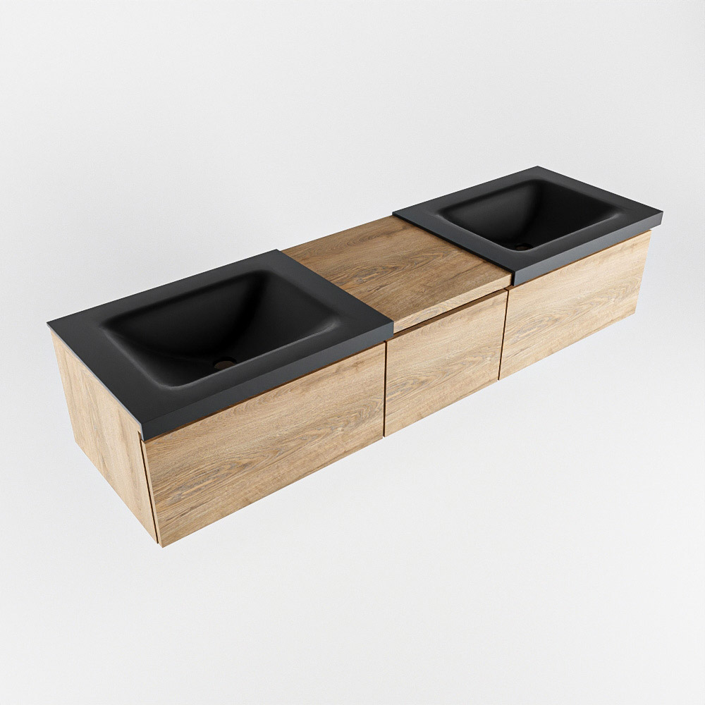 MONDIAZ BUKLA 160cm mueble de baño con módulo 40 Washed Oak 3 cajones. Lavabo CLOUD duble 2 orificios color Urban 5 MONDIAZ BUKLA 160cm mueble de baño con módulo 40 Washed Oak 3 cajones. Lavabo CLOUD duble 2 orificios color Urban - Imagen 5