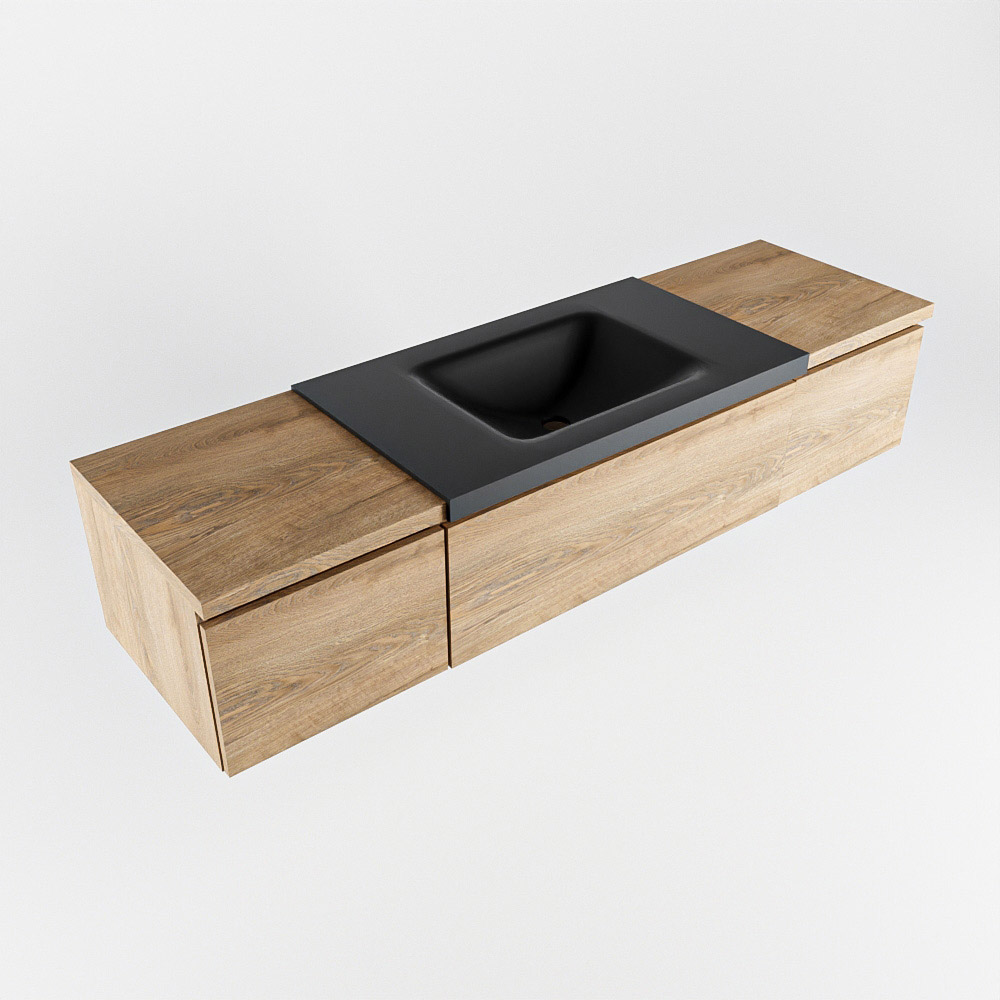 MONDIAZ BUKLA 160cm mueble de baño con módulo 40 Washed Oak 3 cajones. Lavabo CLOUD centro 1 orificio color Urban 5 MONDIAZ BUKLA 160cm mueble de baño con módulo 40 Washed Oak 3 cajones. Lavabo CLOUD centro 1 orificio color Urban - Imagen 5