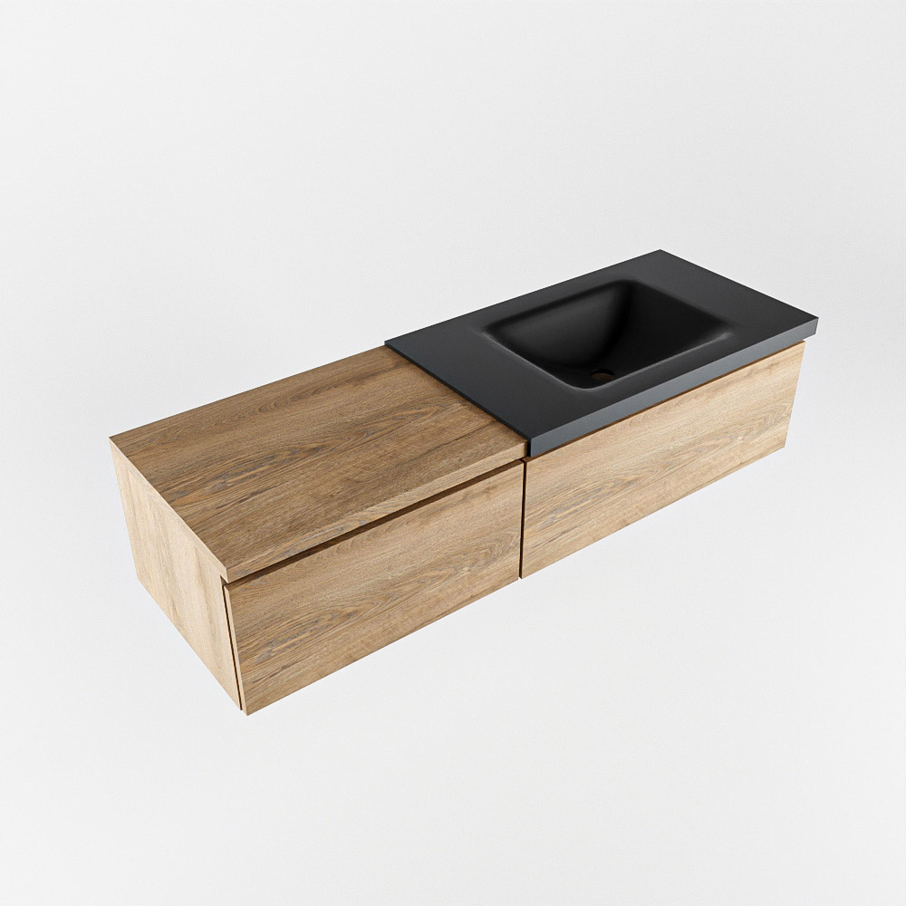 MONDIAZ BUKLA 140cm mueble de baño con módulo 60 Washed Oak 2 cajones. Lavabo CLOUD derecho 1 orificio color Urban 5 MONDIAZ BUKLA 140cm mueble de baño con módulo 60 Washed Oak 2 cajones. Lavabo CLOUD derecho 1 orificio color Urban - Imagen 5