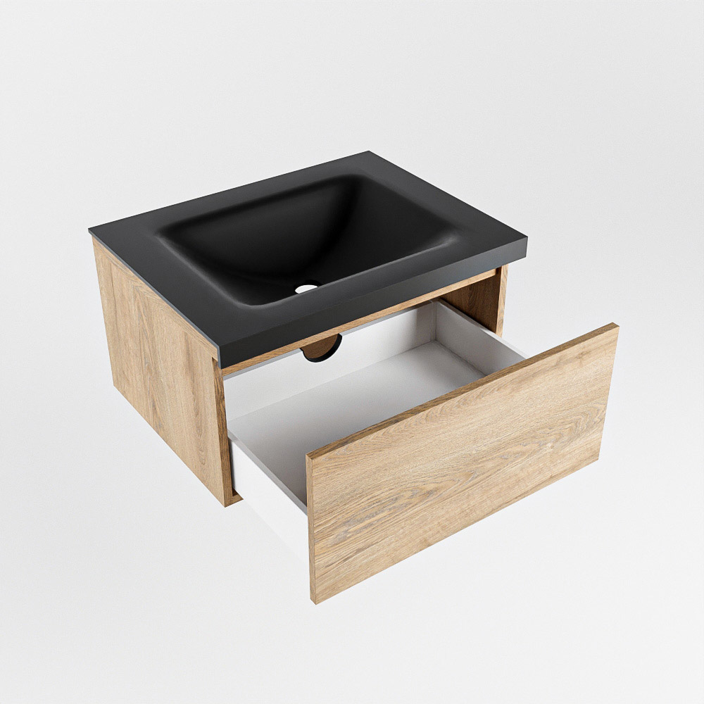 MONDIAZ BUKLA 60cm mueble de baño Washed Oak 1 cajón. Lavabo CLOUD centro sin orificios color Urban 4 MONDIAZ BUKLA 60cm mueble de baño Washed Oak 1 cajón. Lavabo CLOUD centro sin orificios color Urban - Imagen 4