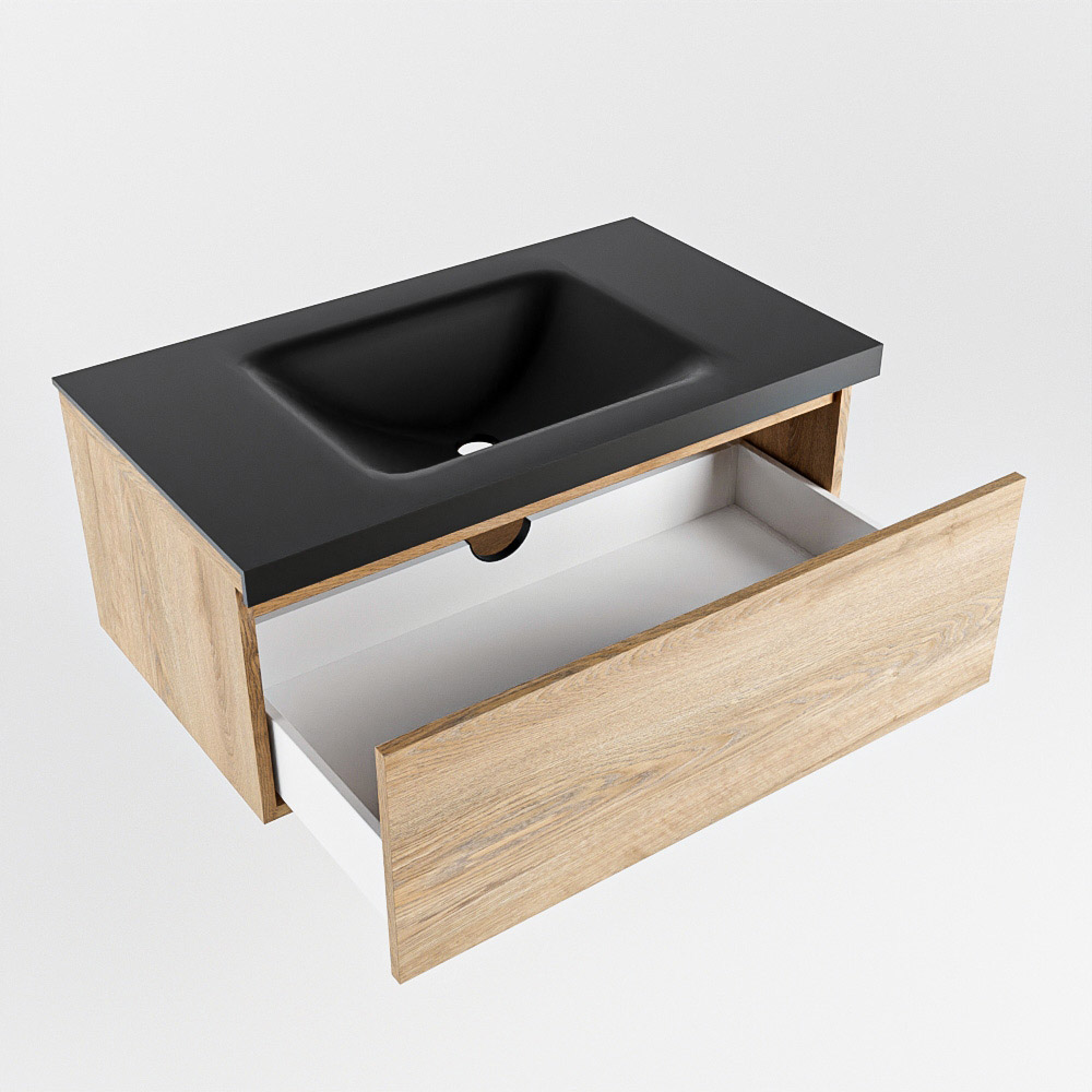 MONDIAZ BUKLA 80cm mueble de baño Washed Oak 1 cajón. Lavabo CLOUD centro sin orificios color Urban 4 MONDIAZ BUKLA 80cm mueble de baño Washed Oak 1 cajón. Lavabo CLOUD centro sin orificios color Urban - Imagen 4