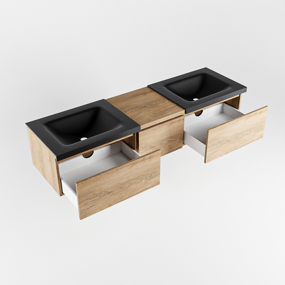 MONDIAZ BUKLA 160cm mueble de baño con módulo 40 Washed Oak 3 cajones. Lavabo CLOUD duble 2 orificios color Urban 4 MONDIAZ BUKLA 160cm mueble de baño con módulo 40 Washed Oak 3 cajones. Lavabo CLOUD duble 2 orificios color Urban - Imagen 4