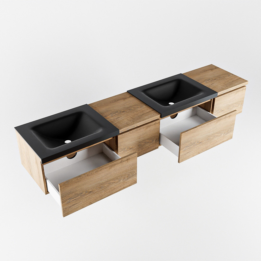 MONDIAZ BUKLA 200cm mueble de baño con módulo 40 izquierda Washed Oak 4 cajones. Lavabo CLOUD duble 2 orificios color Urban 4 MONDIAZ BUKLA 200cm mueble de baño con módulo 40 izquierda Washed Oak 4 cajones. Lavabo CLOUD duble 2 orificios color Urban - Imagen 4