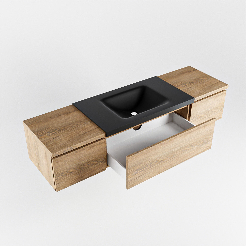 MONDIAZ BUKLA 160cm mueble de baño con módulo 40 Washed Oak 3 cajones. Lavabo CLOUD centro 1 orificio color Urban 4 MONDIAZ BUKLA 160cm mueble de baño con módulo 40 Washed Oak 3 cajones. Lavabo CLOUD centro 1 orificio color Urban - Imagen 4
