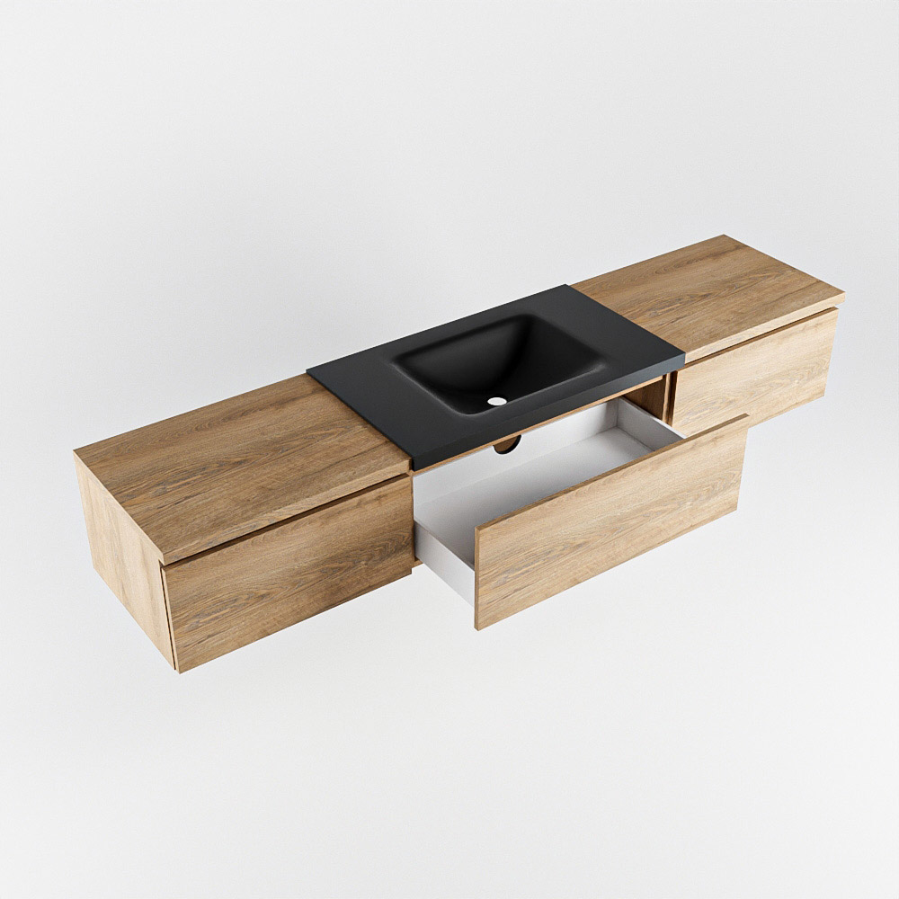 MONDIAZ BUKLA 200cm mueble de baño con módulo 60 Washed Oak 3 cajones. Lavabo CLOUD centro sin orificios color Urban 4 MONDIAZ BUKLA 200cm mueble de baño con módulo 60 Washed Oak 3 cajones. Lavabo CLOUD centro sin orificios color Urban - Imagen 4