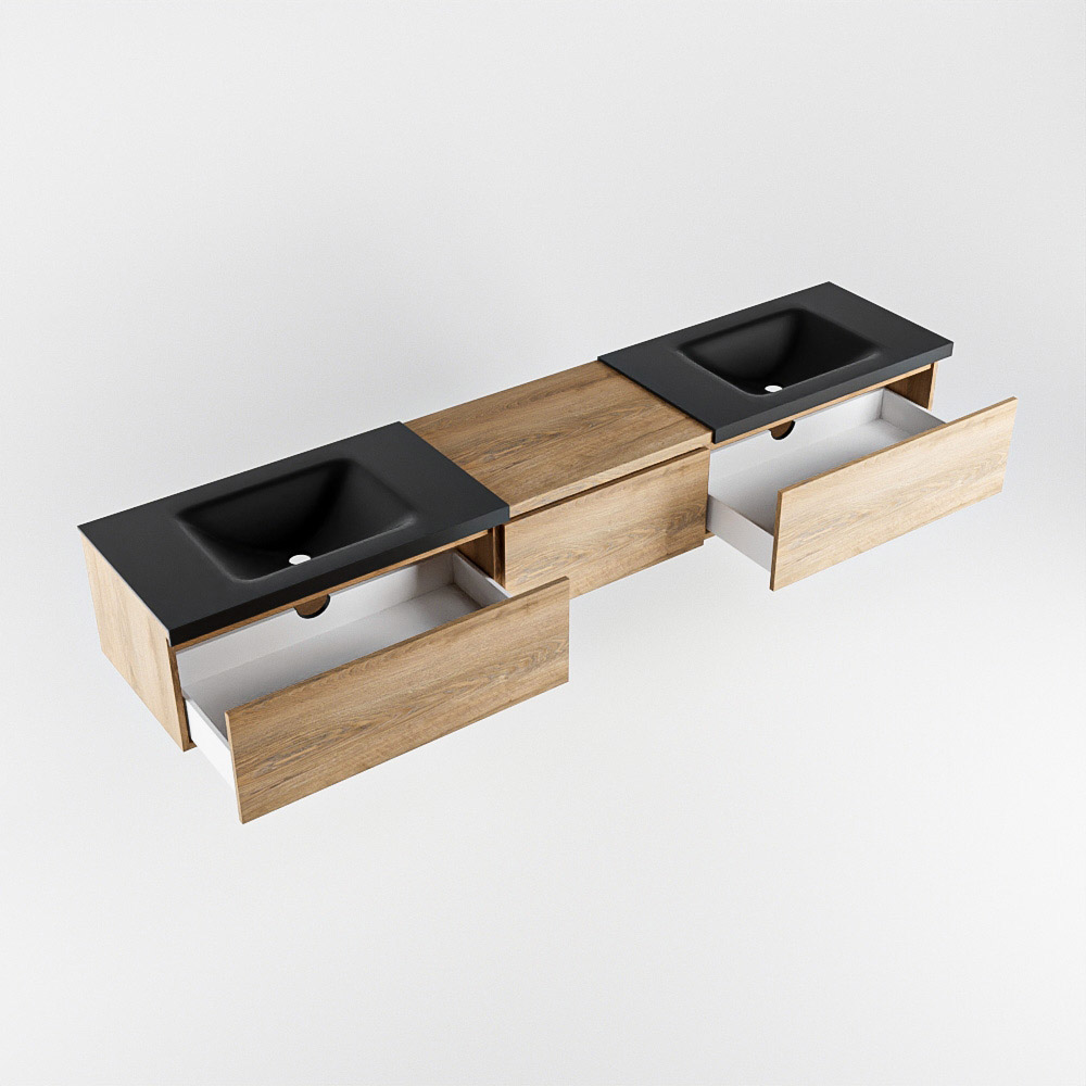 MONDIAZ BUKLA 220cm mueble de baño con módulo 60 Washed Oak 3 cajones. Lavabo CLOUD duble 2 orificios color Urban 4 MONDIAZ BUKLA 220cm mueble de baño con módulo 60 Washed Oak 3 cajones. Lavabo CLOUD duble 2 orificios color Urban - Imagen 4