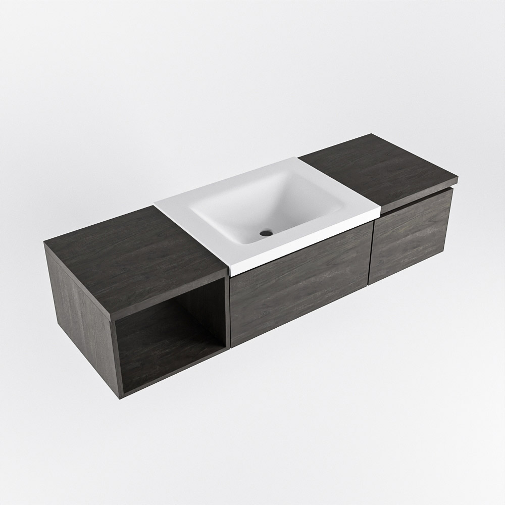 MONDIAZ BUKLA 140cm mueble de baño con módulo abierto 40 izquierda Dark Brown 2 cajones. Lavabo CLOUD centro sin orificios color Talc 5 MONDIAZ BUKLA 140cm mueble de baño con módulo abierto 40 izquierda Dark Brown 2 cajones. Lavabo CLOUD centro sin orificios color Talc - Imagen 5
