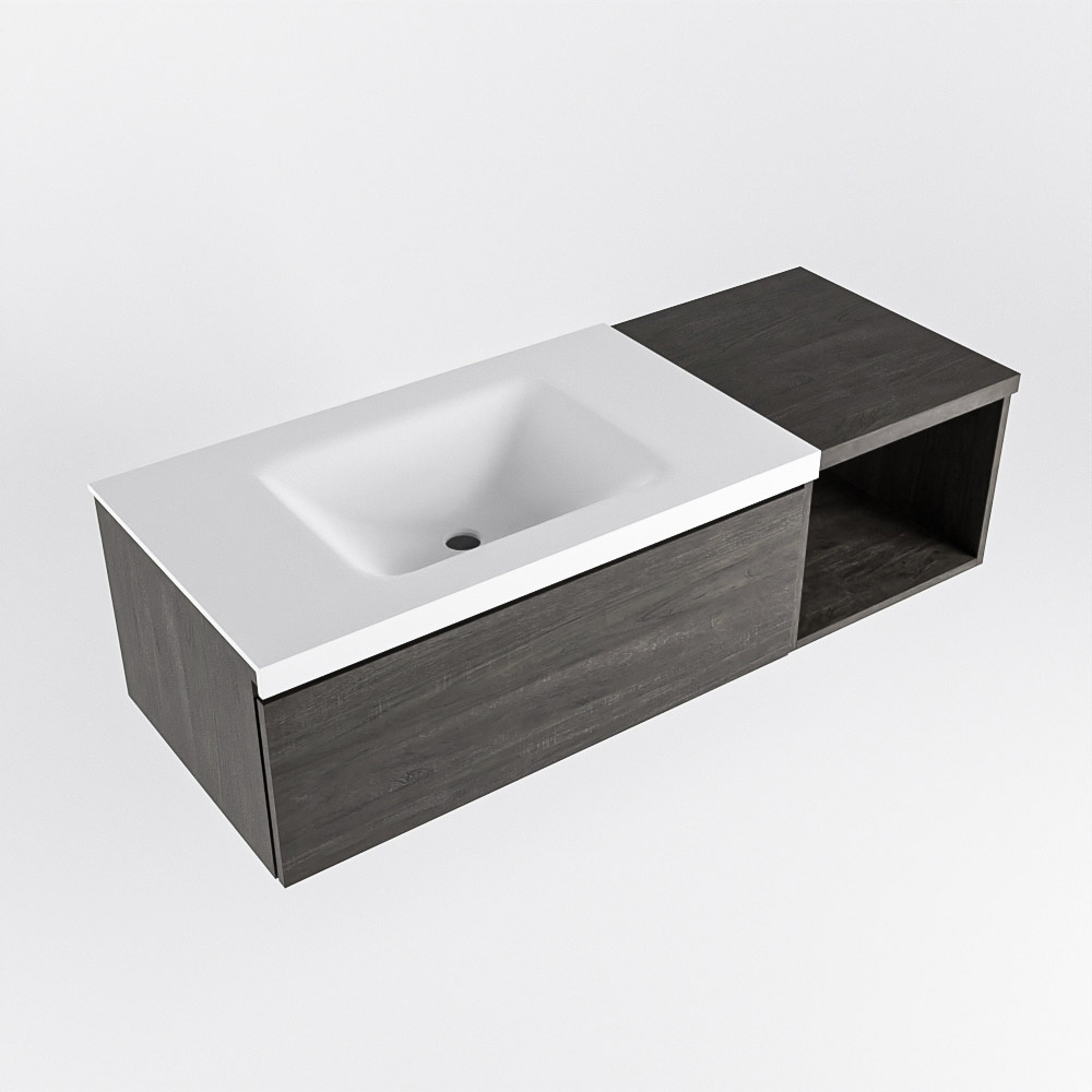 MONDIAZ BUKLA 120cm mueble de baño con módulo abierto 40 Dark Brown 1 cajón. Lavabo CLOUD izquierda 1 orificio color Talc 5 MONDIAZ BUKLA 120cm mueble de baño con módulo abierto 40 Dark Brown 1 cajón. Lavabo CLOUD izquierda 1 orificio color Talc - Imagen 5
