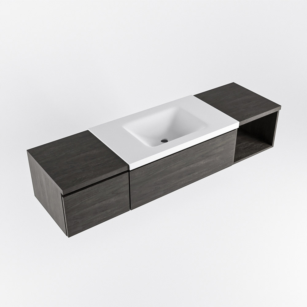 MONDIAZ BUKLA 160cm mueble de baño con módulo abierto 40 derecho Dark Brown 2 cajones. Lavabo CLOUD centro sin orificios color Talc 5 MONDIAZ BUKLA 160cm mueble de baño con módulo abierto 40 derecho Dark Brown 2 cajones. Lavabo CLOUD centro sin orificios color Talc - Imagen 5