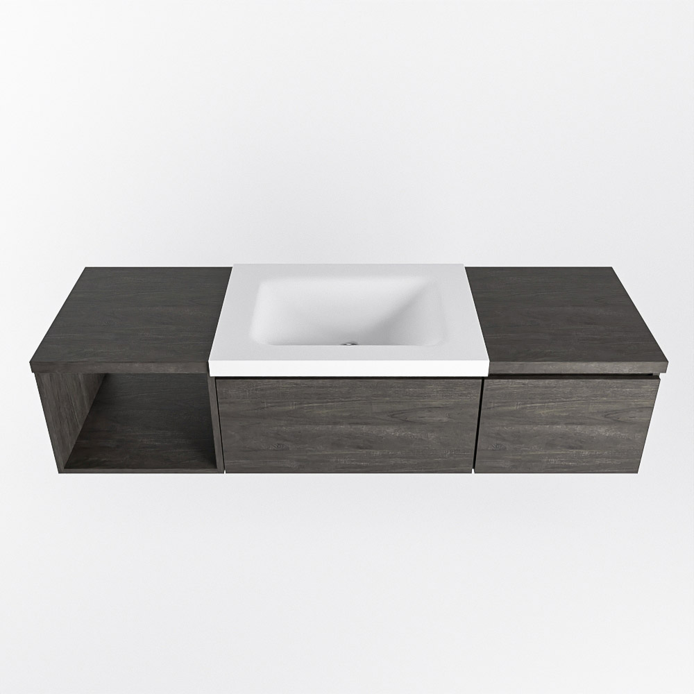 MONDIAZ BUKLA 140cm mueble de baño con módulo abierto 40 izquierda Dark Brown 2 cajones. Lavabo CLOUD centro sin orificios color Talc 6 MONDIAZ BUKLA 140cm mueble de baño con módulo abierto 40 izquierda Dark Brown 2 cajones. Lavabo CLOUD centro sin orificios color Talc - Imagen 6
