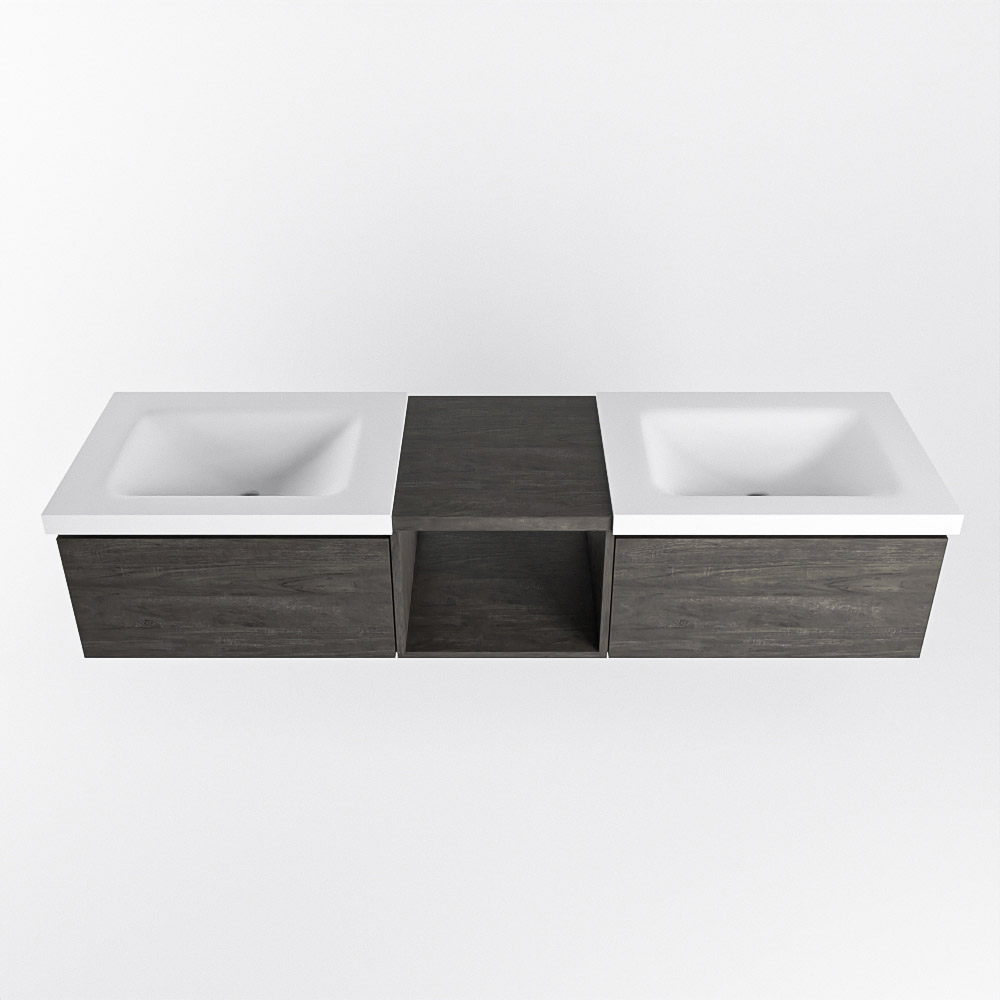MONDIAZ BUKLA 160cm mueble de baño con módulo abierto 40 Dark Brown 2 cajones. Lavabo CLOUD duble 2 orificios color Talc 6 MONDIAZ BUKLA 160cm mueble de baño con módulo abierto 40 Dark Brown 2 cajones. Lavabo CLOUD duble 2 orificios color Talc - Imagen 6