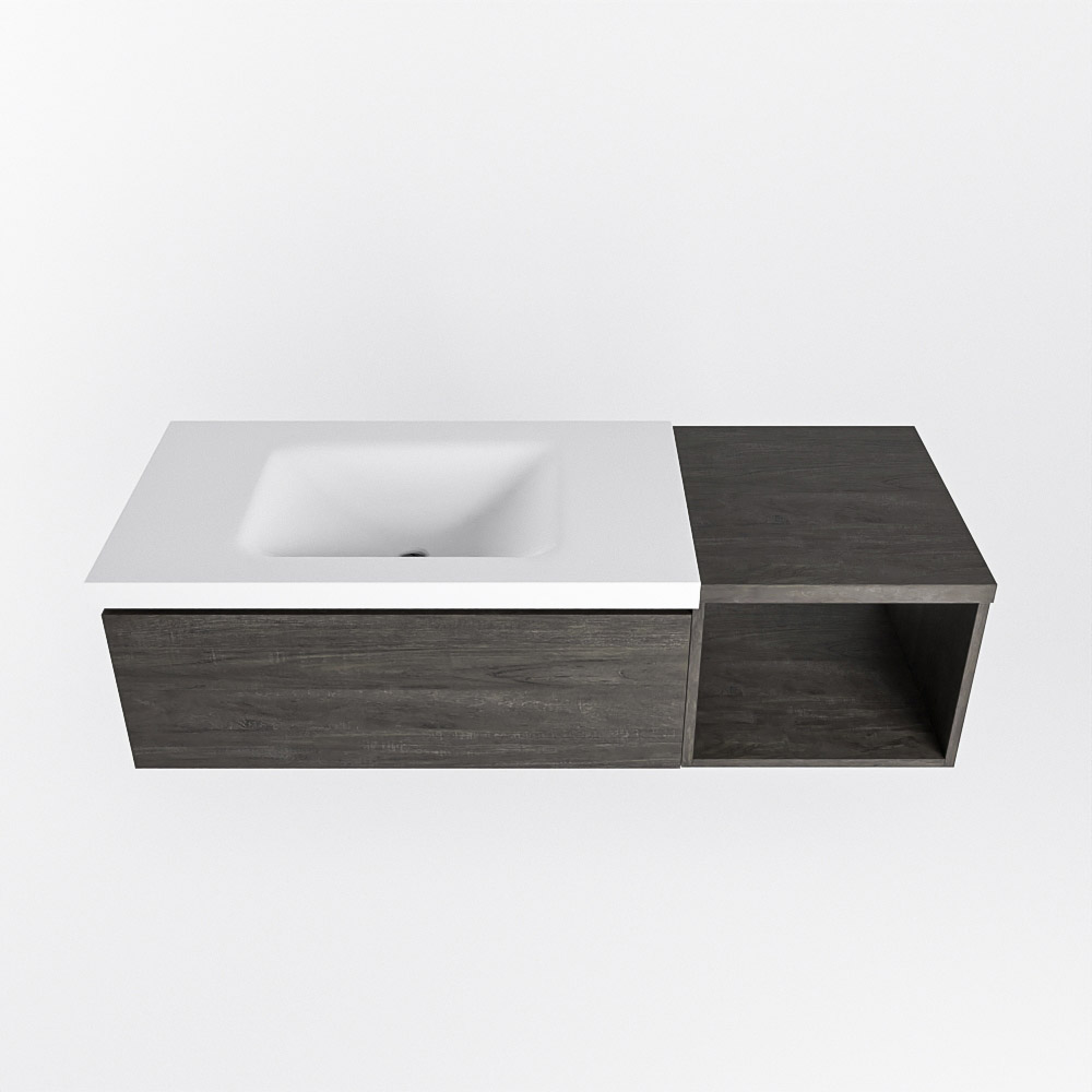 MONDIAZ BUKLA 120cm mueble de baño con módulo abierto 40 Dark Brown 1 cajón. Lavabo CLOUD izquierda 1 orificio color Talc 6 MONDIAZ BUKLA 120cm mueble de baño con módulo abierto 40 Dark Brown 1 cajón. Lavabo CLOUD izquierda 1 orificio color Talc - Imagen 6