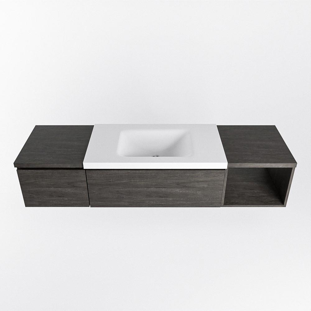 MONDIAZ BUKLA 160cm mueble de baño con módulo abierto 40 derecho Dark Brown 2 cajones. Lavabo CLOUD centro sin orificios color Talc 6 MONDIAZ BUKLA 160cm mueble de baño con módulo abierto 40 derecho Dark Brown 2 cajones. Lavabo CLOUD centro sin orificios color Talc - Imagen 6