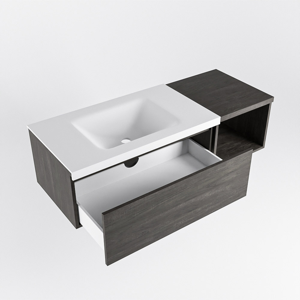 MONDIAZ BUKLA 120cm mueble de baño con módulo abierto 40 Dark Brown 1 cajón. Lavabo CLOUD izquierda 1 orificio color Talc 4 MONDIAZ BUKLA 120cm mueble de baño con módulo abierto 40 Dark Brown 1 cajón. Lavabo CLOUD izquierda 1 orificio color Talc - Imagen 4