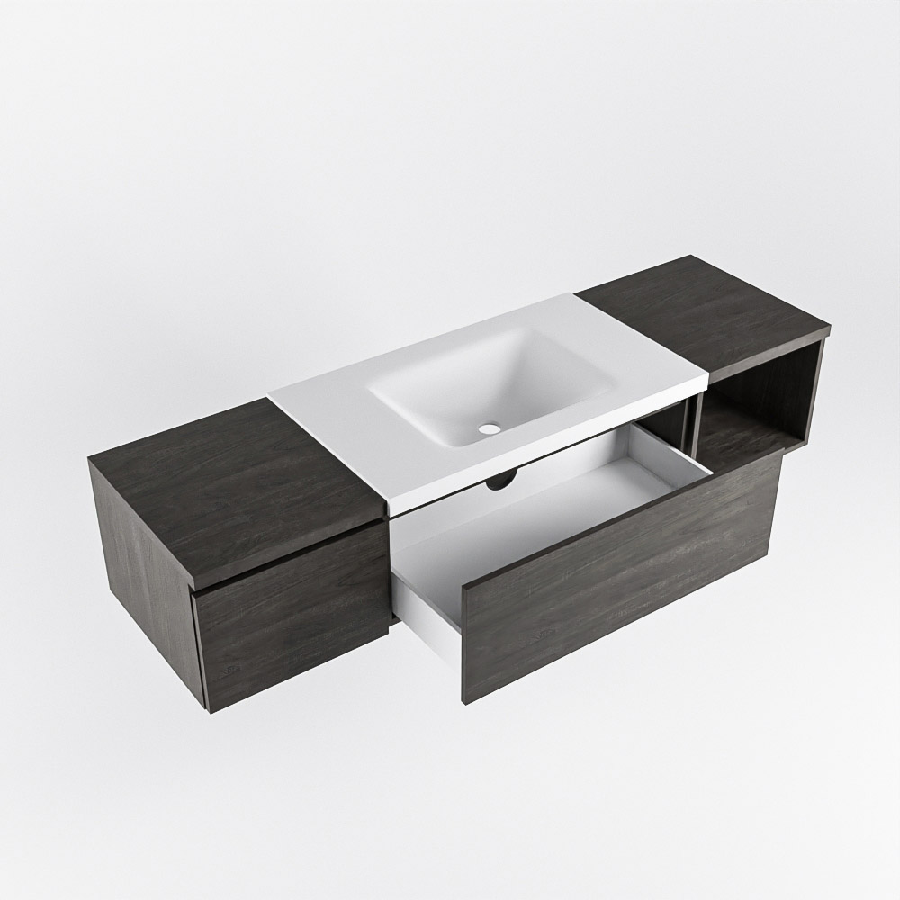 MONDIAZ BUKLA 160cm mueble de baño con módulo abierto 40 derecho Dark Brown 2 cajones. Lavabo CLOUD centro sin orificios color Talc 4 MONDIAZ BUKLA 160cm mueble de baño con módulo abierto 40 derecho Dark Brown 2 cajones. Lavabo CLOUD centro sin orificios color Talc - Imagen 4