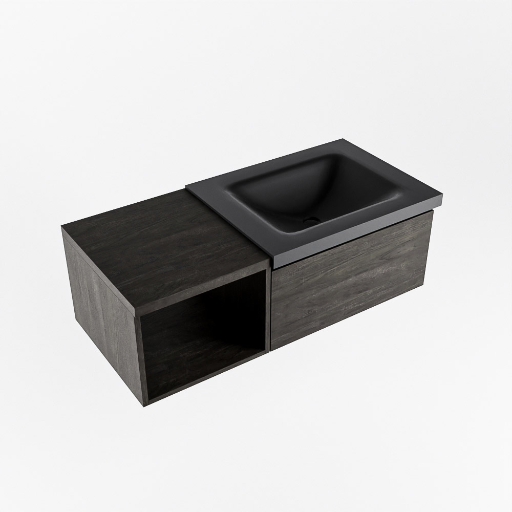 MONDIAZ BUKLA 100cm mueble de baño con módulo abierto 40 Dark Brown 1 cajón. Lavabo CLOUD derecho 1 orificio color Urban 5 MONDIAZ BUKLA 100cm mueble de baño con módulo abierto 40 Dark Brown 1 cajón. Lavabo CLOUD derecho 1 orificio color Urban - Imagen 5