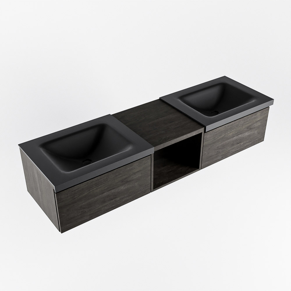 MONDIAZ BUKLA 160cm mueble de baño con módulo abierto 40 Dark Brown 2 cajones. Lavabo CLOUD duble 2 orificios color Urban 5 MONDIAZ BUKLA 160cm mueble de baño con módulo abierto 40 Dark Brown 2 cajones. Lavabo CLOUD duble 2 orificios color Urban - Imagen 5