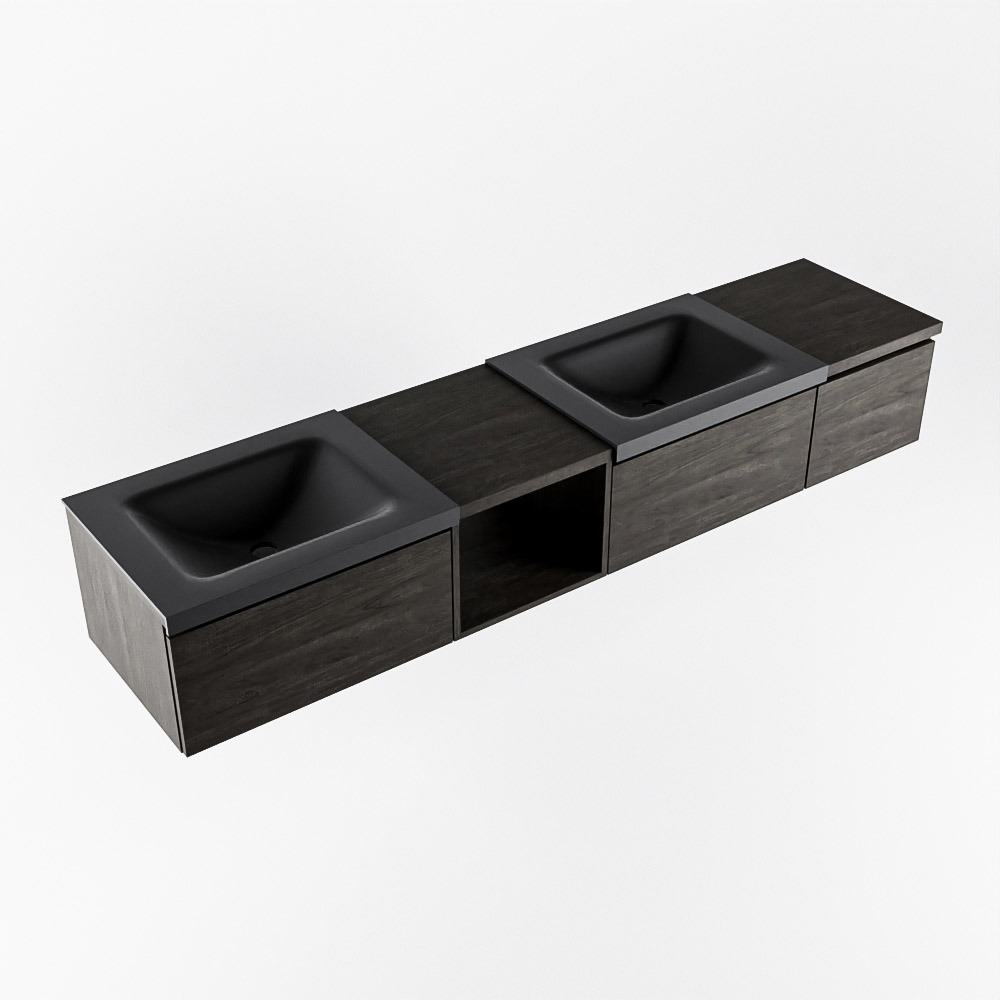 MONDIAZ BUKLA 200cm mueble de baño con módulo abierto 40 izquierda Dark Brown 3 cajones. Lavabo CLOUD duble sin orificios color Urban 5 MONDIAZ BUKLA 200cm mueble de baño con módulo abierto 40 izquierda Dark Brown 3 cajones. Lavabo CLOUD duble sin orificios color Urban - Imagen 5