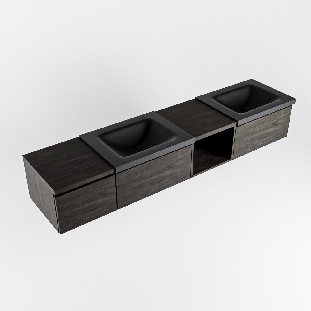 MONDIAZ BUKLA 200cm mueble de baño con módulo abierto 40 derecho Dark Brown 3 cajones. Lavabo CLOUD duble 2 orificios color Urban 5 MONDIAZ BUKLA 200cm mueble de baño con módulo abierto 40 derecho Dark Brown 3 cajones. Lavabo CLOUD duble 2 orificios color Urban - Imagen 5