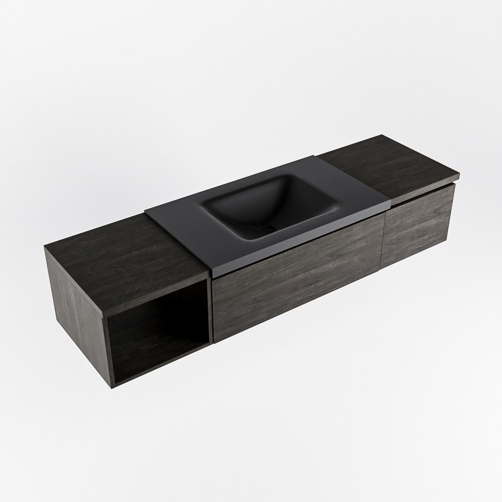 MONDIAZ BUKLA 160cm mueble de baño con módulo abierto 40 izquierda Dark Brown 2 cajones. Lavabo CLOUD centro 1 orificio color Urban 5 MONDIAZ BUKLA 160cm mueble de baño con módulo abierto 40 izquierda Dark Brown 2 cajones. Lavabo CLOUD centro 1 orificio color Urban - Imagen 5