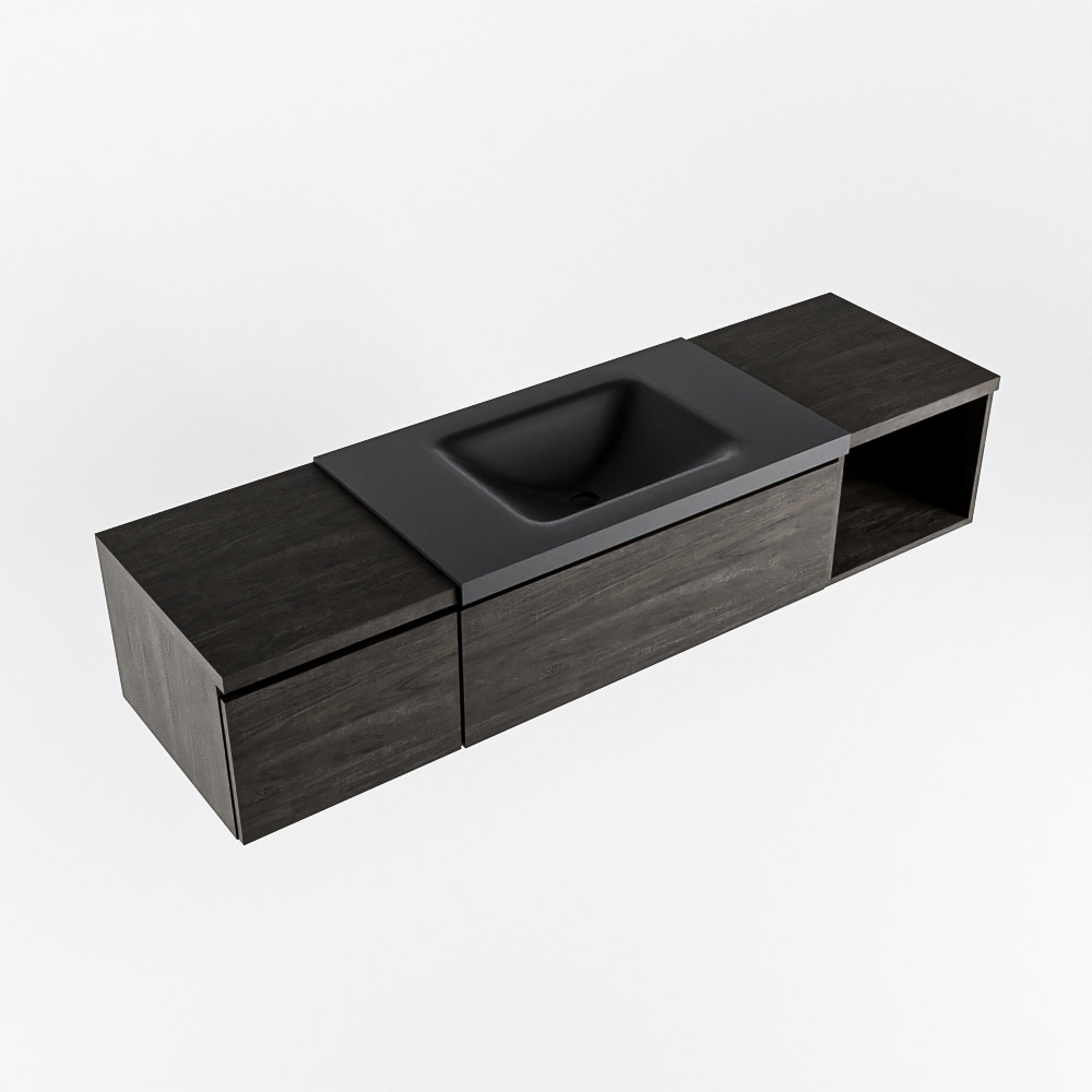 MONDIAZ BUKLA 160cm mueble de baño con módulo abierto 40 derecho Dark Brown 2 cajones. Lavabo CLOUD centro 1 orificio color Urban 5 MONDIAZ BUKLA 160cm mueble de baño con módulo abierto 40 derecho Dark Brown 2 cajones. Lavabo CLOUD centro 1 orificio color Urban - Imagen 5