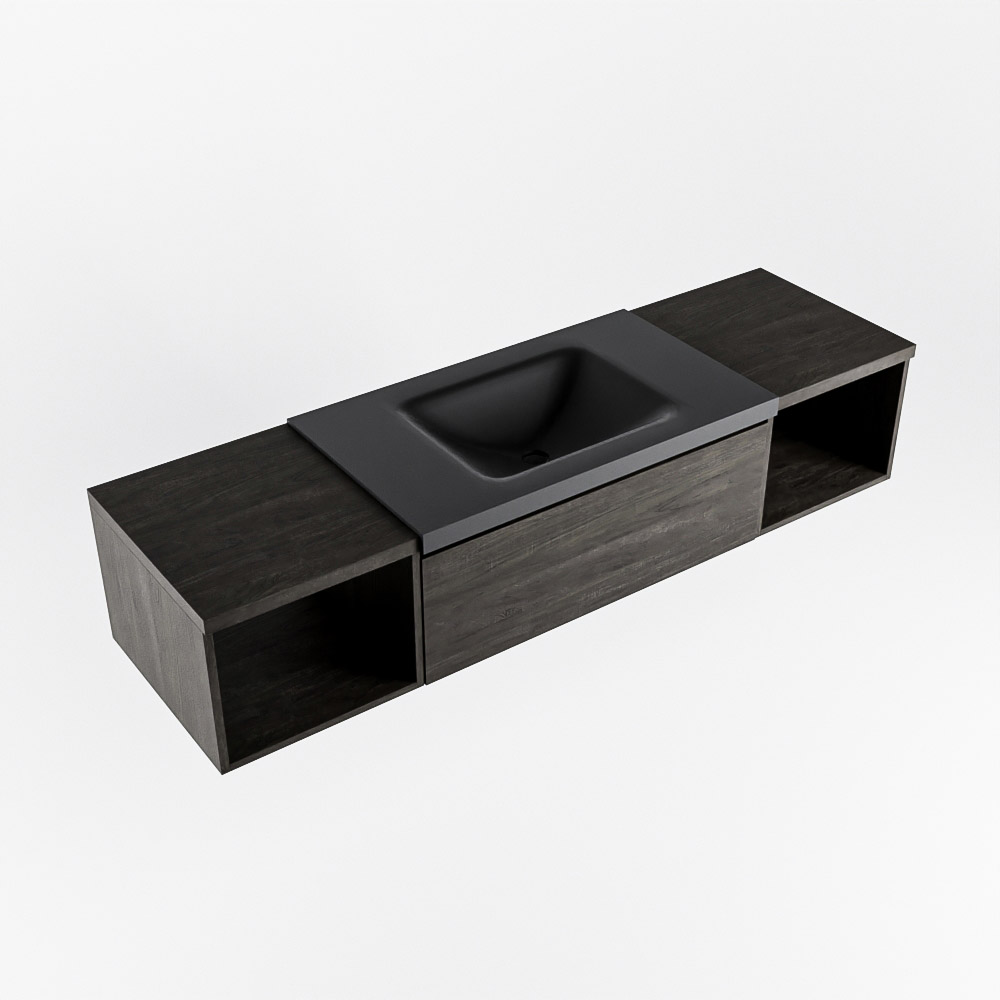 MONDIAZ BUKLA 160cm mueble de baño con módulo abierto 40 izquierda + derecho Dark Brown 1 cajón. Lavabo CLOUD centro 1 orificio color Urban 5 MONDIAZ BUKLA 160cm mueble de baño con módulo abierto 40 izquierda + derecho Dark Brown 1 cajón. Lavabo CLOUD centro 1 orificio color Urban - Imagen 5