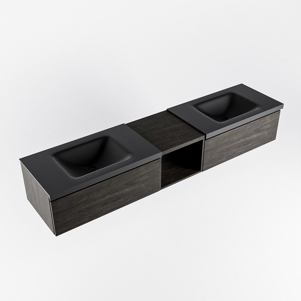 MONDIAZ BUKLA 200cm mueble de baño con módulo abierto 40 Dark Brown 2 cajones. Lavabo CLOUD duble 2 orificios color Urban 5 MONDIAZ BUKLA 200cm mueble de baño con módulo abierto 40 Dark Brown 2 cajones. Lavabo CLOUD duble 2 orificios color Urban - Imagen 5