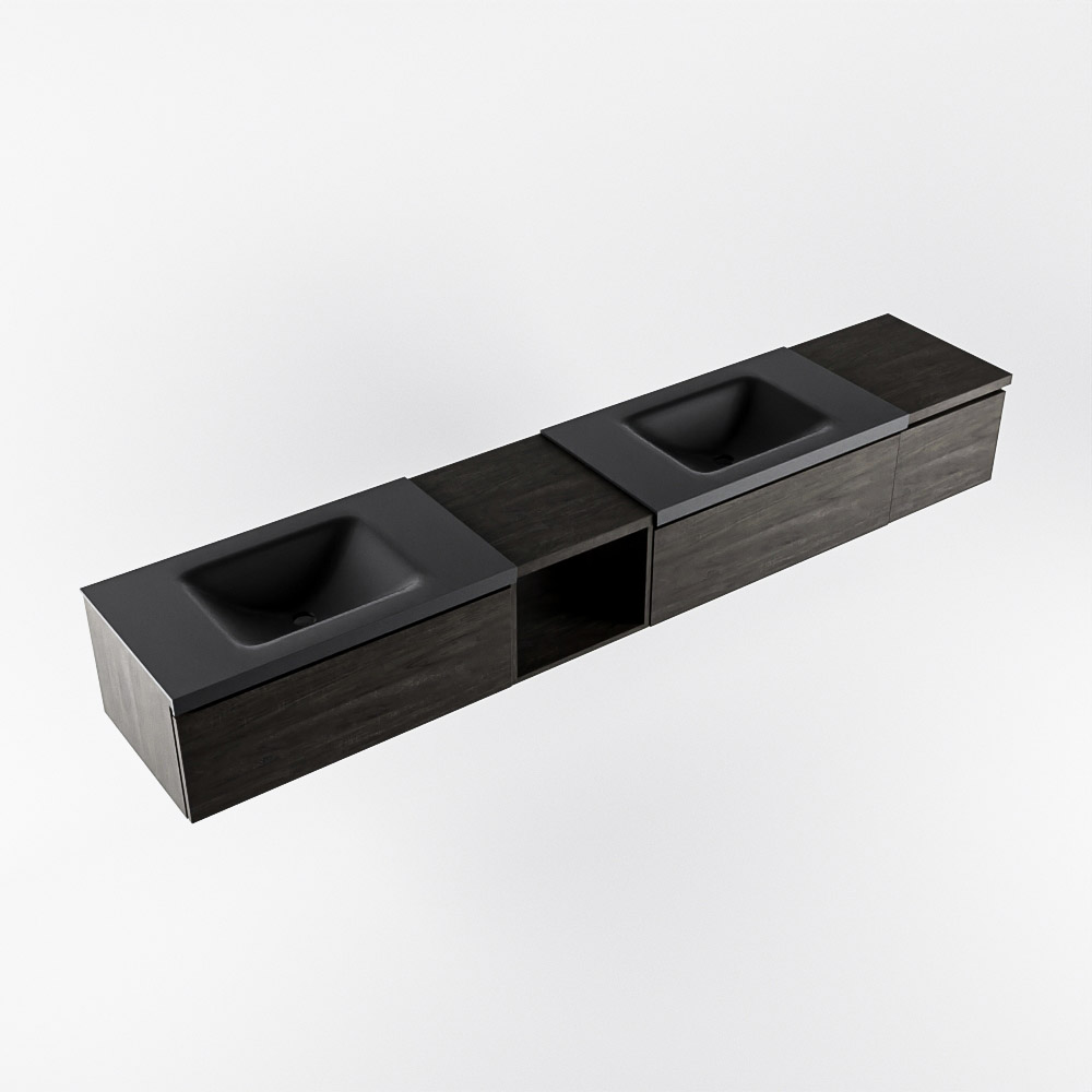 MONDIAZ BUKLA 240cm mueble de baño con módulo abierto 40 izquierda Dark Brown 3 cajones. Lavabo CLOUD duble 2 orificios color Urban 5 MONDIAZ BUKLA 240cm mueble de baño con módulo abierto 40 izquierda Dark Brown 3 cajones. Lavabo CLOUD duble 2 orificios color Urban - Imagen 5