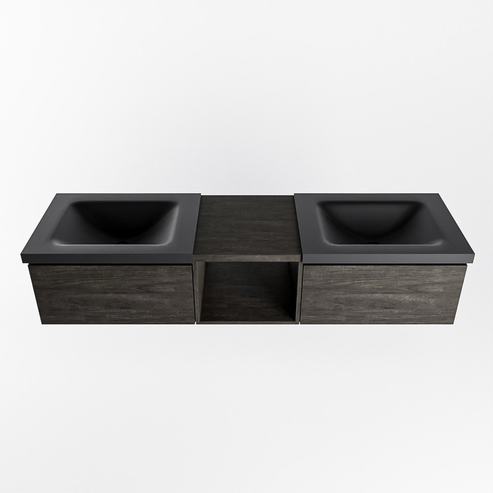 MONDIAZ BUKLA 160cm mueble de baño con módulo abierto 40 Dark Brown 2 cajones. Lavabo CLOUD duble 2 orificios color Urban 6 MONDIAZ BUKLA 160cm mueble de baño con módulo abierto 40 Dark Brown 2 cajones. Lavabo CLOUD duble 2 orificios color Urban - Imagen 6