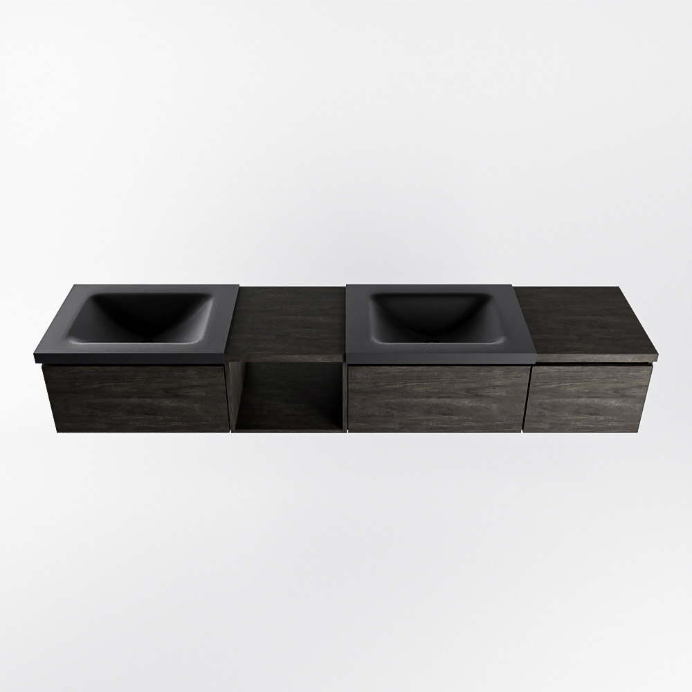 MONDIAZ BUKLA 200cm mueble de baño con módulo abierto 40 izquierda Dark Brown 3 cajones. Lavabo CLOUD duble sin orificios color Urban 6 MONDIAZ BUKLA 200cm mueble de baño con módulo abierto 40 izquierda Dark Brown 3 cajones. Lavabo CLOUD duble sin orificios color Urban - Imagen 6