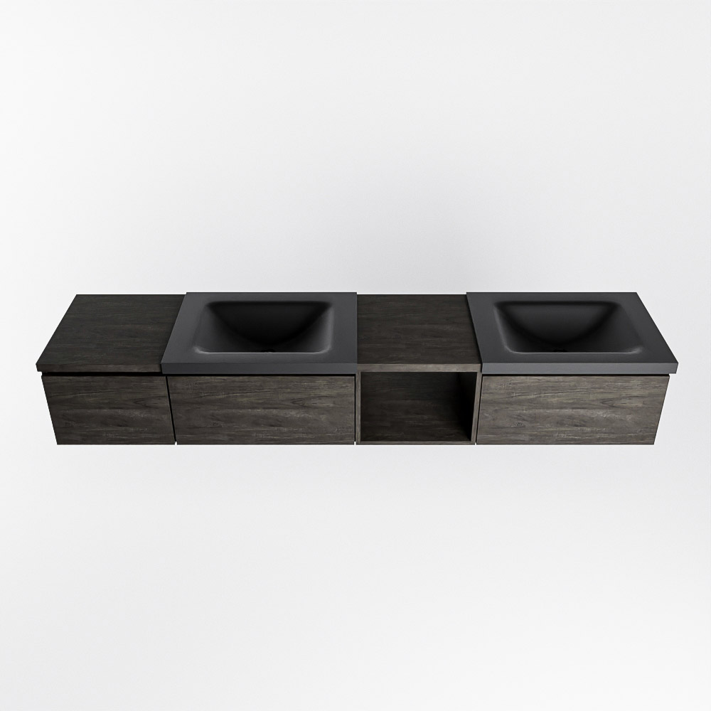 MONDIAZ BUKLA 200cm mueble de baño con módulo abierto 40 derecho Dark Brown 3 cajones. Lavabo CLOUD duble 2 orificios color Urban 6 MONDIAZ BUKLA 200cm mueble de baño con módulo abierto 40 derecho Dark Brown 3 cajones. Lavabo CLOUD duble 2 orificios color Urban - Imagen 6