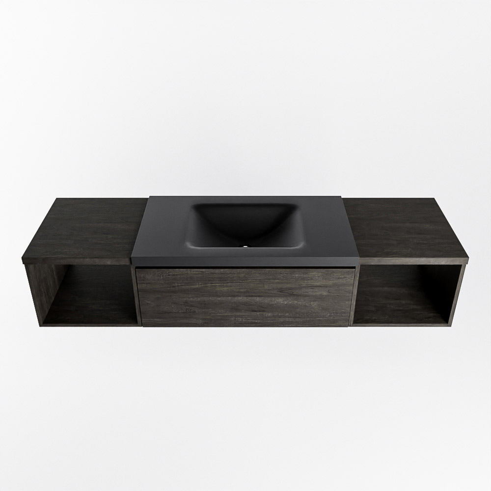 MONDIAZ BUKLA 160cm mueble de baño con módulo abierto 40 izquierda + derecho Dark Brown 1 cajón. Lavabo CLOUD centro 1 orificio color Urban 6 MONDIAZ BUKLA 160cm mueble de baño con módulo abierto 40 izquierda + derecho Dark Brown 1 cajón. Lavabo CLOUD centro 1 orificio color Urban - Imagen 6
