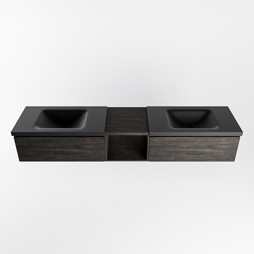 MONDIAZ BUKLA 200cm mueble de baño con módulo abierto 40 Dark Brown 2 cajones. Lavabo CLOUD duble 2 orificios color Urban 6 MONDIAZ BUKLA 200cm mueble de baño con módulo abierto 40 Dark Brown 2 cajones. Lavabo CLOUD duble 2 orificios color Urban - Imagen 6