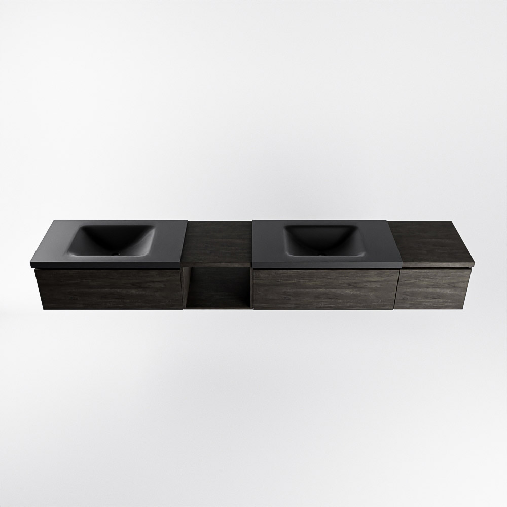MONDIAZ BUKLA 240cm mueble de baño con módulo abierto 40 izquierda Dark Brown 3 cajones. Lavabo CLOUD duble sin orificios color Urban 6 MONDIAZ BUKLA 240cm mueble de baño con módulo abierto 40 izquierda Dark Brown 3 cajones. Lavabo CLOUD duble sin orificios color Urban - Imagen 6
