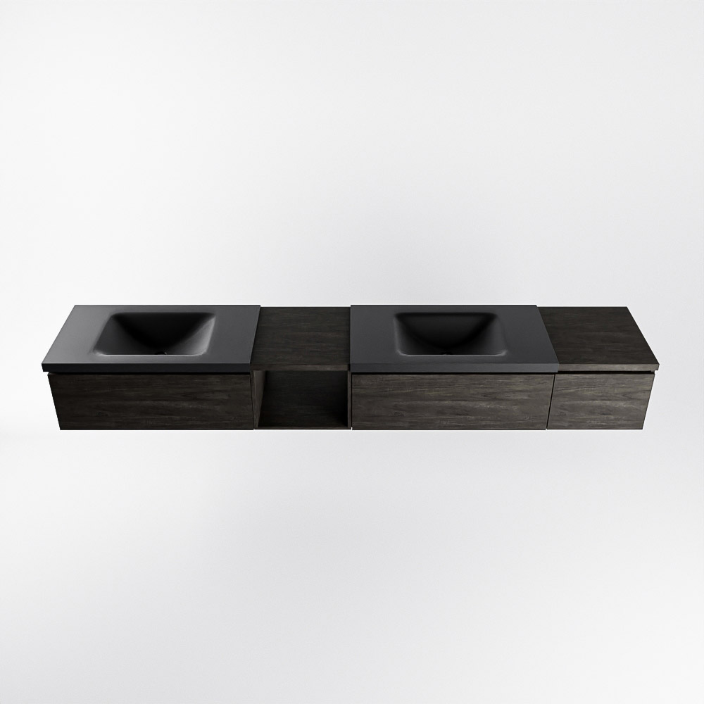 MONDIAZ BUKLA 240cm mueble de baño con módulo abierto 40 izquierda Dark Brown 3 cajones. Lavabo CLOUD duble 2 orificios color Urban 6 MONDIAZ BUKLA 240cm mueble de baño con módulo abierto 40 izquierda Dark Brown 3 cajones. Lavabo CLOUD duble 2 orificios color Urban - Imagen 6