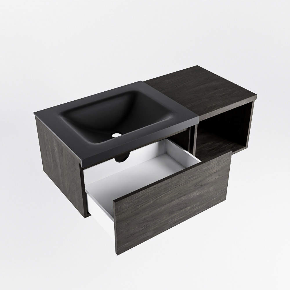 MONDIAZ BUKLA 100cm mueble de baño con módulo abierto 40 Dark Brown 1 cajón. Lavabo CLOUD izquierda 1 orificio color Urban 4 MONDIAZ BUKLA 100cm mueble de baño con módulo abierto 40 Dark Brown 1 cajón. Lavabo CLOUD izquierda 1 orificio color Urban - Imagen 4