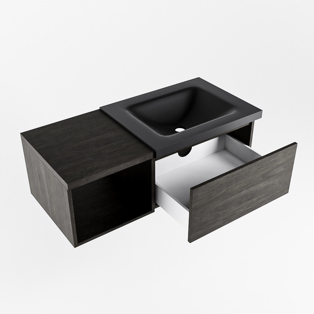 MONDIAZ BUKLA 100cm mueble de baño con módulo abierto 40 Dark Brown 1 cajón. Lavabo CLOUD derecho 1 orificio color Urban 4 MONDIAZ BUKLA 100cm mueble de baño con módulo abierto 40 Dark Brown 1 cajón. Lavabo CLOUD derecho 1 orificio color Urban - Imagen 4