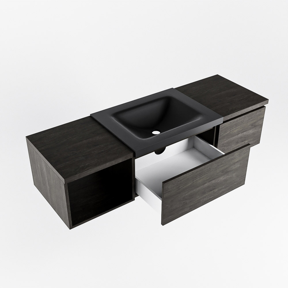 MONDIAZ BUKLA 140cm mueble de baño con módulo abierto 40 izquierda Dark Brown 2 cajones. Lavabo CLOUD derecho sin orificios color Urban 4 MONDIAZ BUKLA 140cm mueble de baño con módulo abierto 40 izquierda Dark Brown 2 cajones. Lavabo CLOUD derecho sin orificios color Urban - Imagen 4