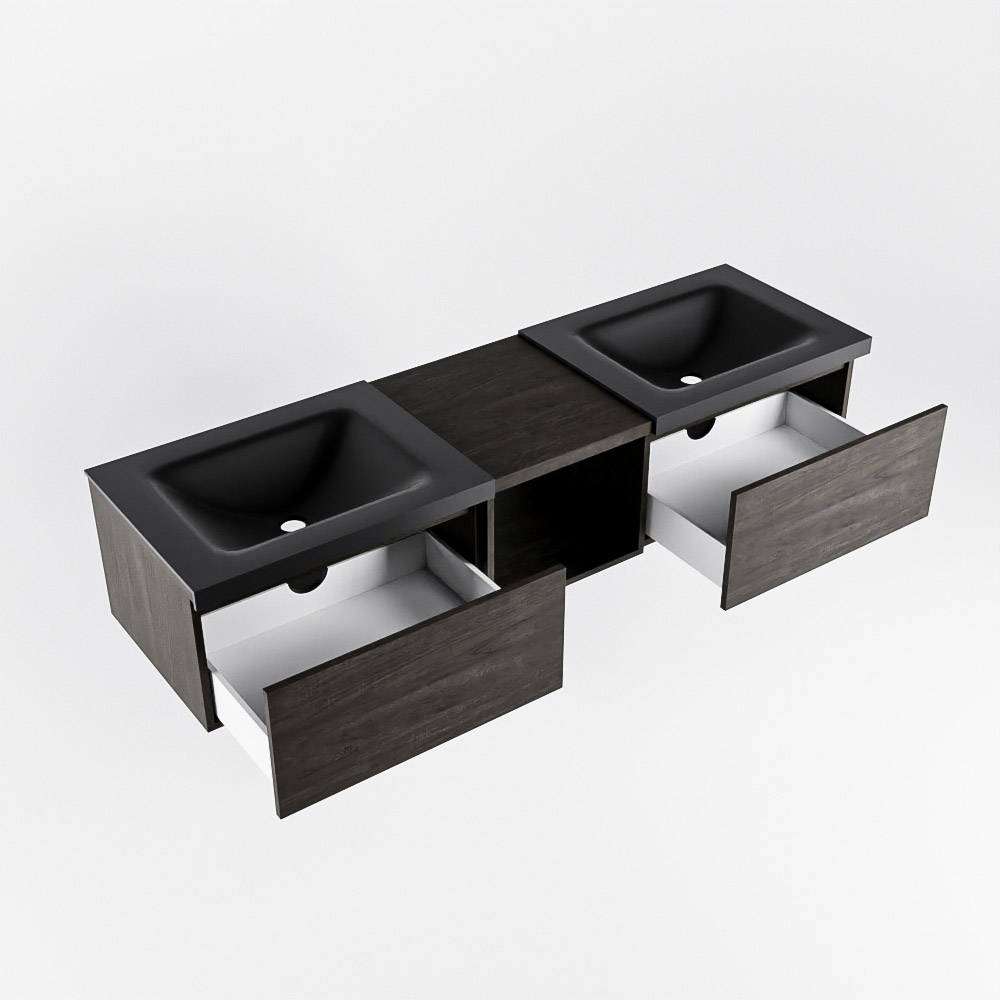 MONDIAZ BUKLA 160cm mueble de baño con módulo abierto 40 Dark Brown 2 cajones. Lavabo CLOUD duble 2 orificios color Urban 4 MONDIAZ BUKLA 160cm mueble de baño con módulo abierto 40 Dark Brown 2 cajones. Lavabo CLOUD duble 2 orificios color Urban - Imagen 4