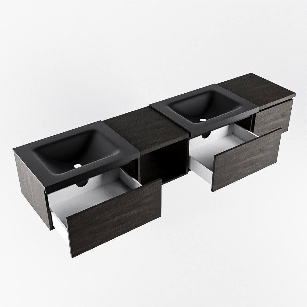 MONDIAZ BUKLA 200cm mueble de baño con módulo abierto 40 izquierda Dark Brown 3 cajones. Lavabo CLOUD duble sin orificios color Urban 4 MONDIAZ BUKLA 200cm mueble de baño con módulo abierto 40 izquierda Dark Brown 3 cajones. Lavabo CLOUD duble sin orificios color Urban - Imagen 4