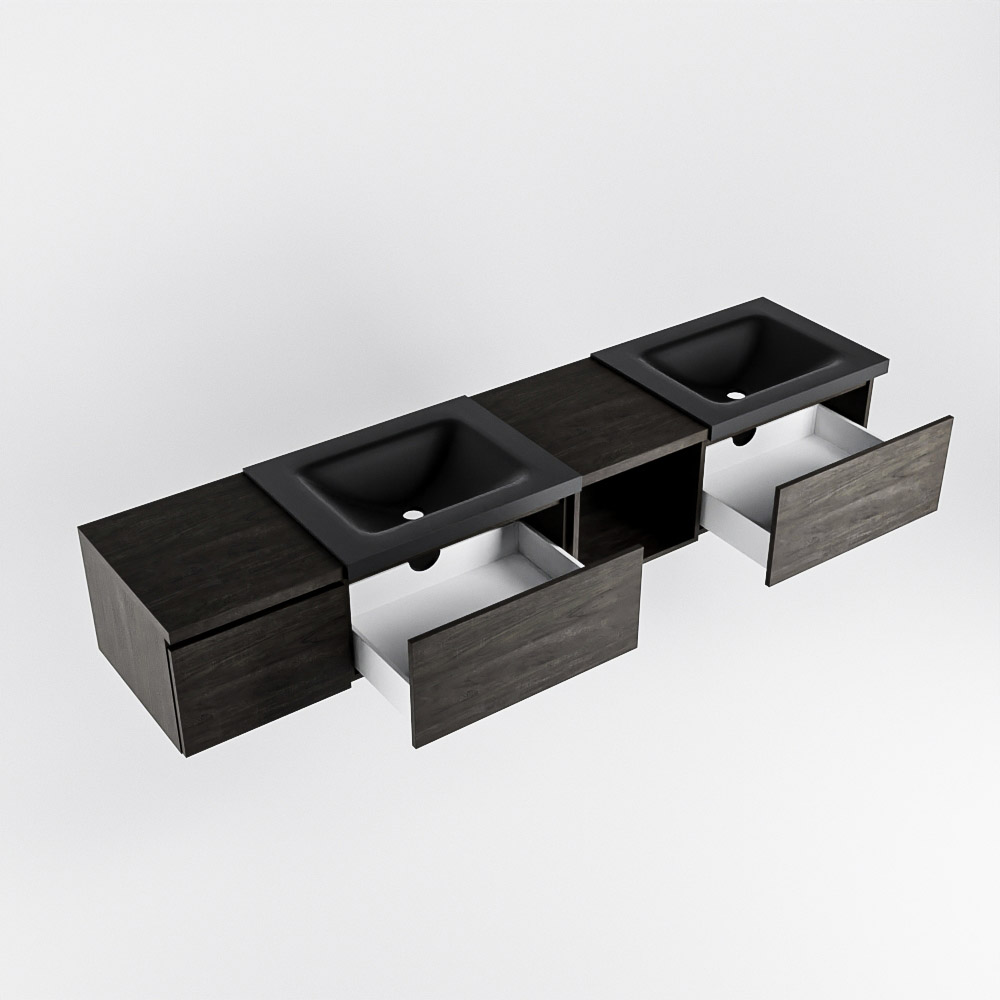 MONDIAZ BUKLA 200cm mueble de baño con módulo abierto 40 derecho Dark Brown 3 cajones. Lavabo CLOUD duble 2 orificios color Urban 4 MONDIAZ BUKLA 200cm mueble de baño con módulo abierto 40 derecho Dark Brown 3 cajones. Lavabo CLOUD duble 2 orificios color Urban - Imagen 4