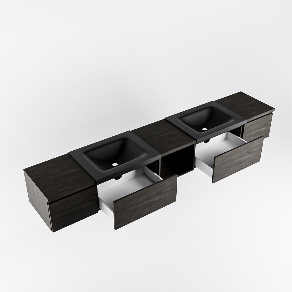 MONDIAZ BUKLA 240cm mueble de baño con módulo abierto 40 centro Dark Brown 4 cajones. Lavabo CLOUD duble 2 orificios color Urban 4 MONDIAZ BUKLA 240cm mueble de baño con módulo abierto 40 centro Dark Brown 4 cajones. Lavabo CLOUD duble 2 orificios color Urban - Imagen 4