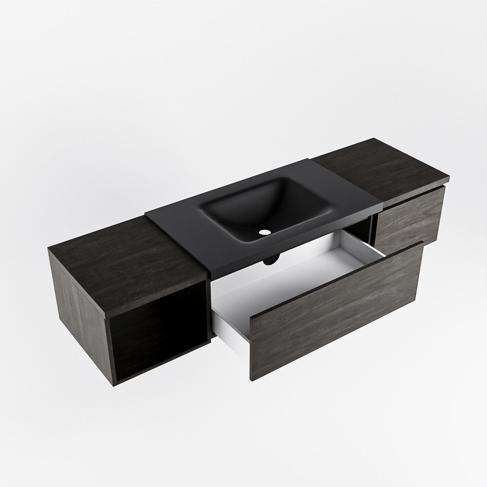 MONDIAZ BUKLA 160cm mueble de baño con módulo abierto 40 izquierda Dark Brown 2 cajones. Lavabo CLOUD centro 1 orificio color Urban 4 MONDIAZ BUKLA 160cm mueble de baño con módulo abierto 40 izquierda Dark Brown 2 cajones. Lavabo CLOUD centro 1 orificio color Urban - Imagen 4