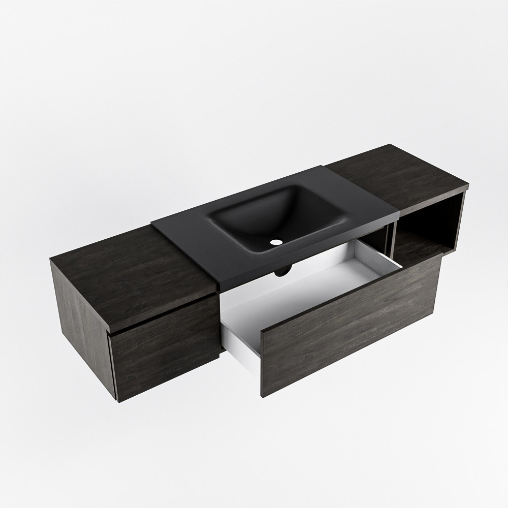 MONDIAZ BUKLA 160cm mueble de baño con módulo abierto 40 derecho Dark Brown 2 cajones. Lavabo CLOUD centro 1 orificio color Urban 4 MONDIAZ BUKLA 160cm mueble de baño con módulo abierto 40 derecho Dark Brown 2 cajones. Lavabo CLOUD centro 1 orificio color Urban - Imagen 4