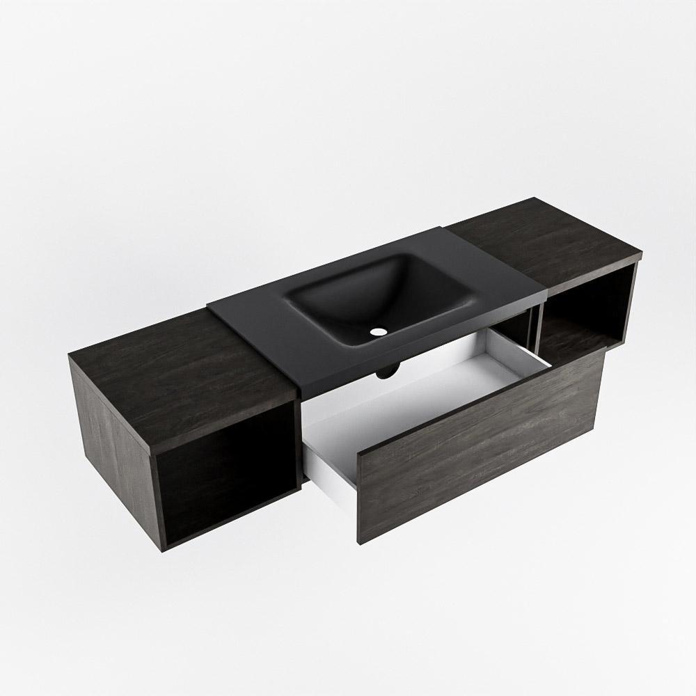 MONDIAZ BUKLA 160cm mueble de baño con módulo abierto 40 izquierda + derecho Dark Brown 1 cajón. Lavabo CLOUD centro 1 orificio color Urban 4 MONDIAZ BUKLA 160cm mueble de baño con módulo abierto 40 izquierda + derecho Dark Brown 1 cajón. Lavabo CLOUD centro 1 orificio color Urban - Imagen 4