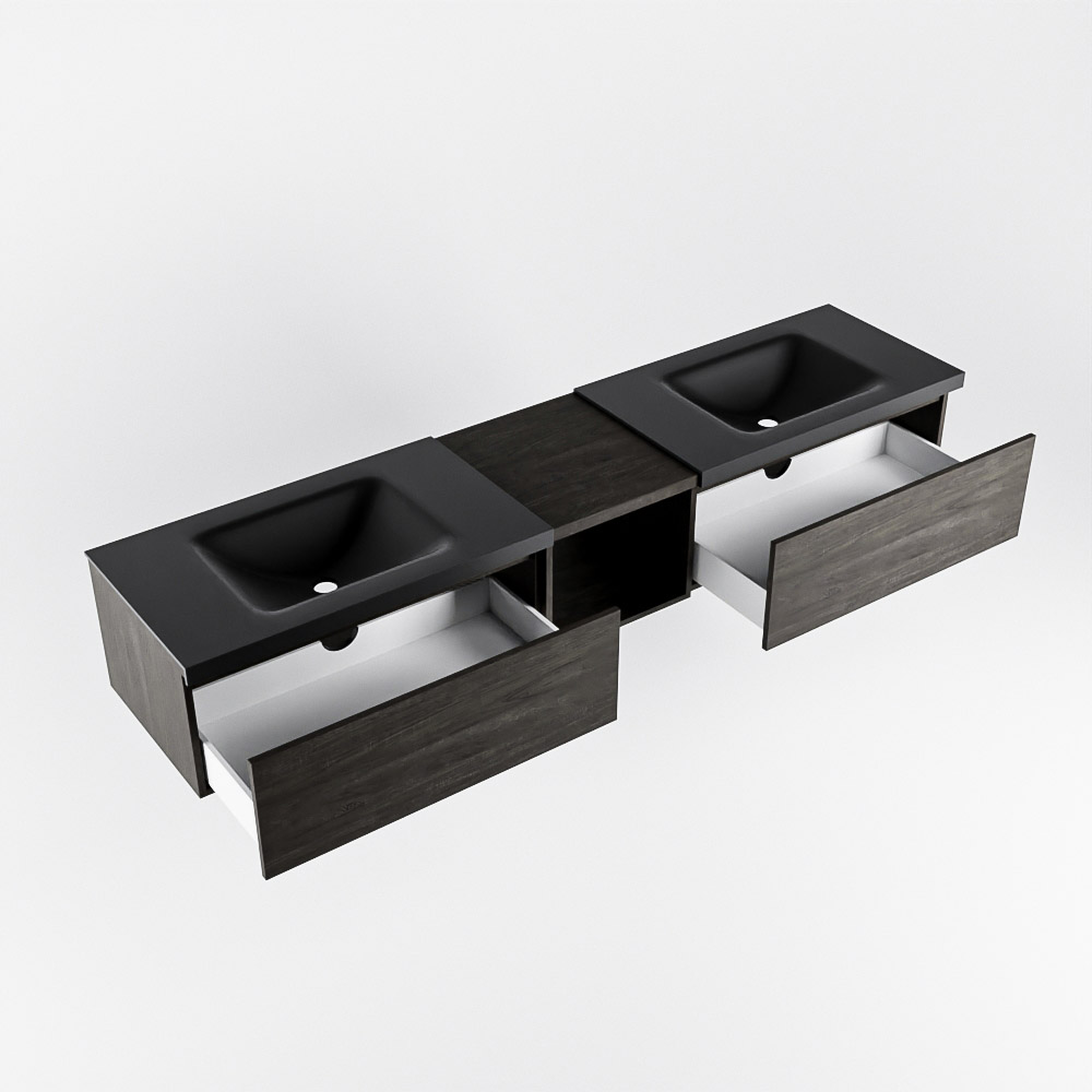 MONDIAZ BUKLA 200cm mueble de baño con módulo abierto 40 Dark Brown 2 cajones. Lavabo CLOUD duble 2 orificios color Urban 4 MONDIAZ BUKLA 200cm mueble de baño con módulo abierto 40 Dark Brown 2 cajones. Lavabo CLOUD duble 2 orificios color Urban - Imagen 4